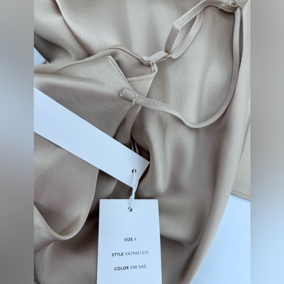 NWT $395 VINCE Satin Cowl Neck Dress Sand Dollar Champagne Gold Sz 4 - Picture 9 of 16